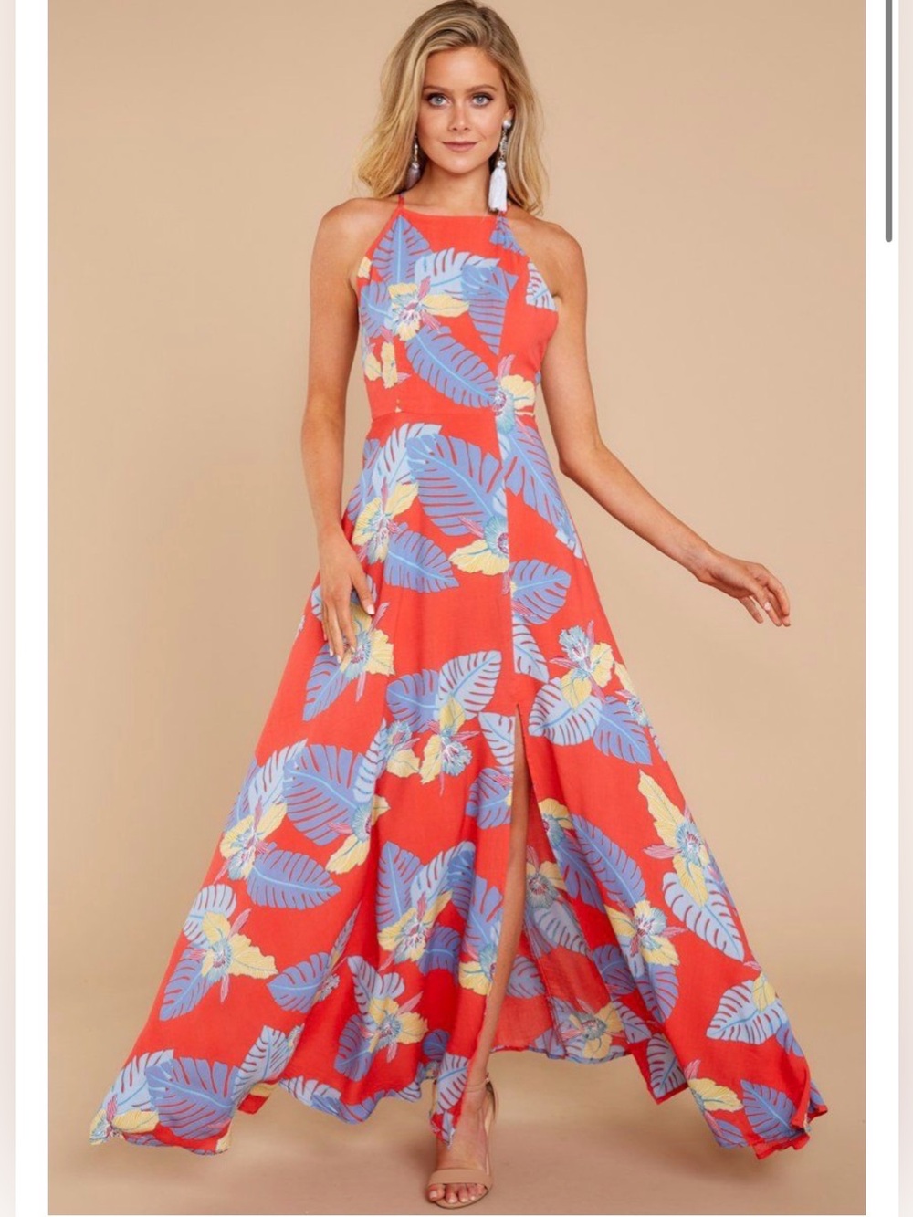 Red Dress Boutique Coral Halter Maxi Dress Size Small New with Tags